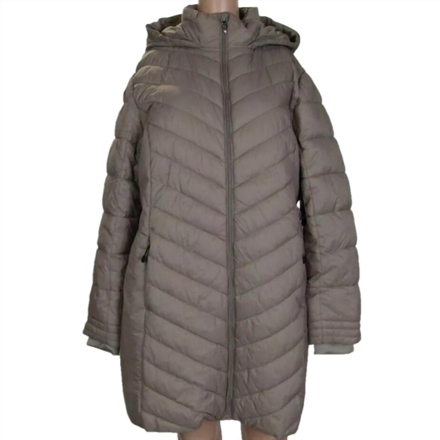 New Spyder Women's Quilted Puffy Mid Length Jacket In Cinder Beige